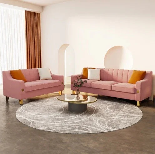 LIVING ROOM SOFA 2 PIECES LOVE SEAT AND SOFA SET WITH PINK VELVET
