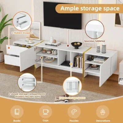 TV Stand For 85inch TV, Entertainment Center With Storage Cabinet And Open Shelves, Embossed Pattern TV Stand, TV Cabinet And Media Console For Living Room, Bedroom, White